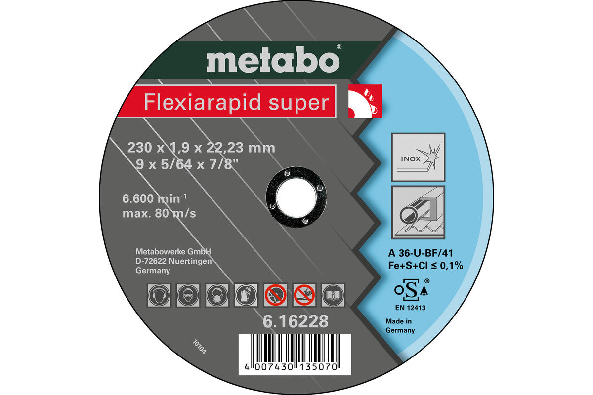 Disco de corte delgado Metabo "Flexiarapid Super" Inox Ø 230 x 1,9 x 22,2mm, Ref. 616228000