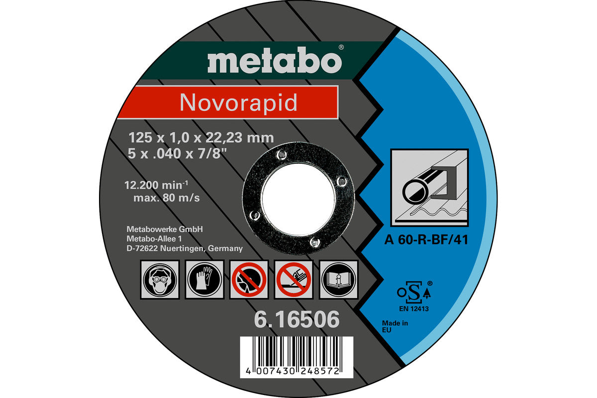 Disco de corte delgado Metabo "Novorapid" Acero Ø 125 x 1,0 x 22,2 mm, Ref. 616506000