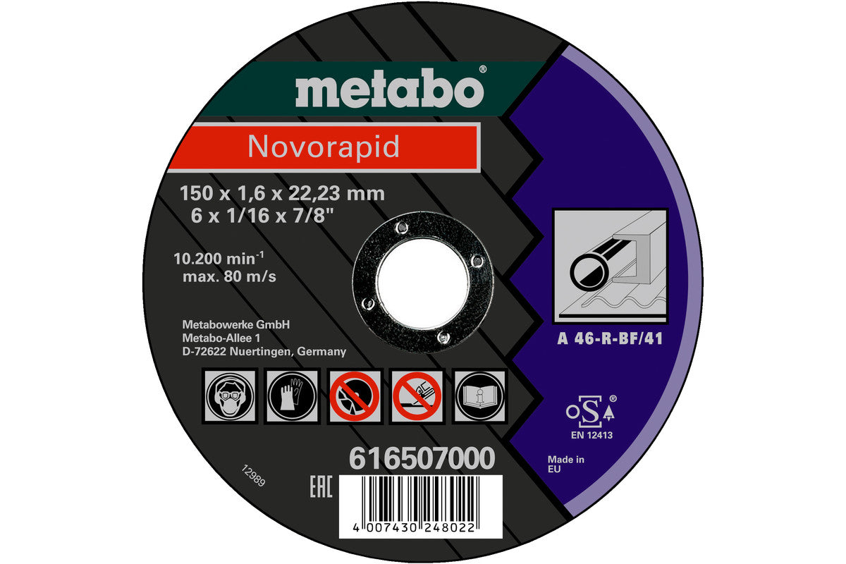Disco de corte delgado Metabo "Novorapid" Acero Ø 150 x 1,6 x 22,2 mm, Ref. 616507000