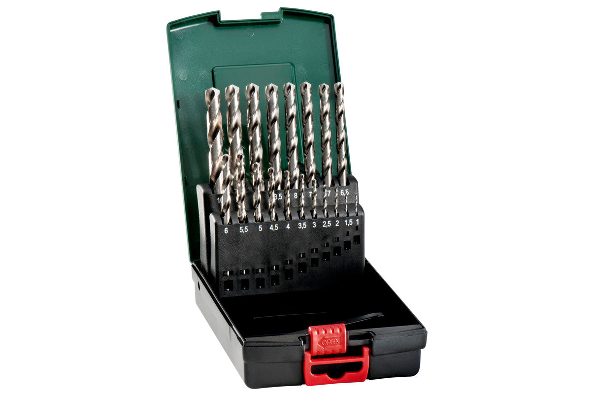 Juego de 19 brocas Metabo HSS-G, rectificada, en estuche plastico, Ref. 627097000