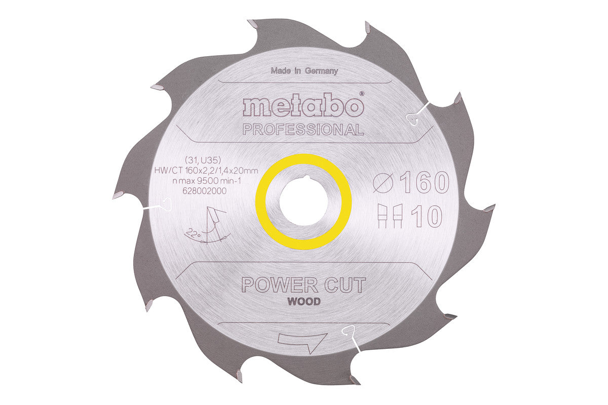 Hoja de sierra circular Metabo "power cut wood" 160 x 2,2 x 20 mm, 10 dientes, Ref. 628002000