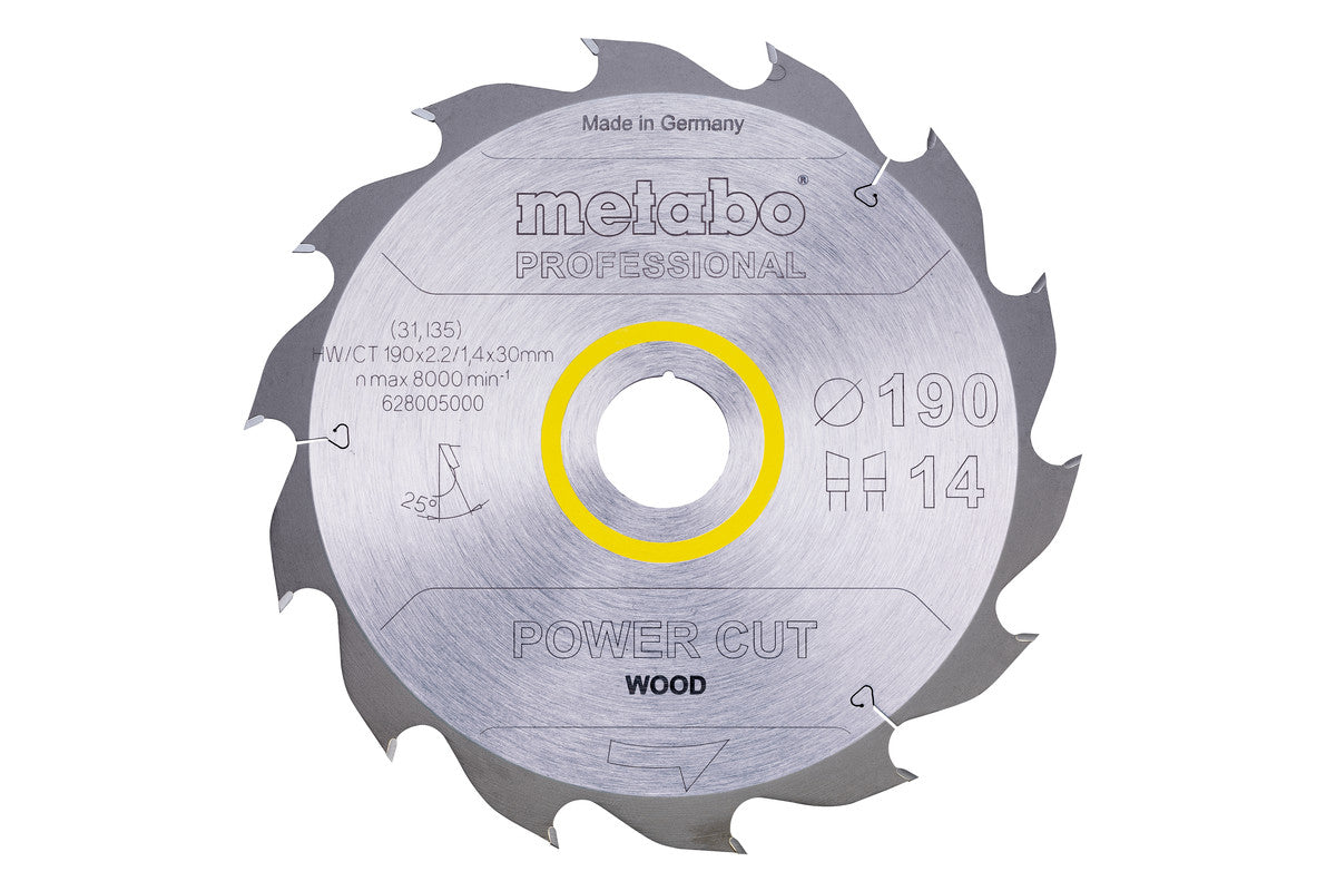 Hoja de sierra Metabo "power cut wood - professional", 190 x 2,2 x 30 mm, 14 dientes., Ref. 628005000