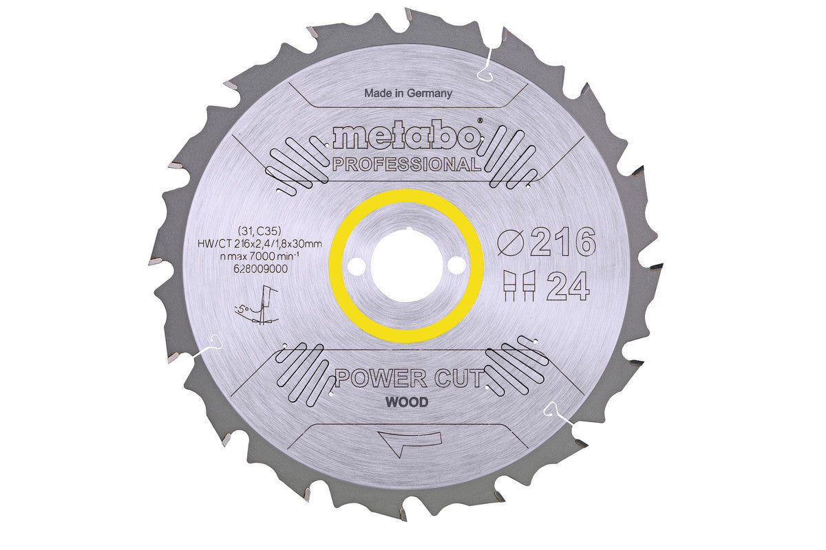 Hoja de sierra circular Metabo "power cut wood" professional 216 x 2.4 x 30 de 24 dientes, Ref. 628009000