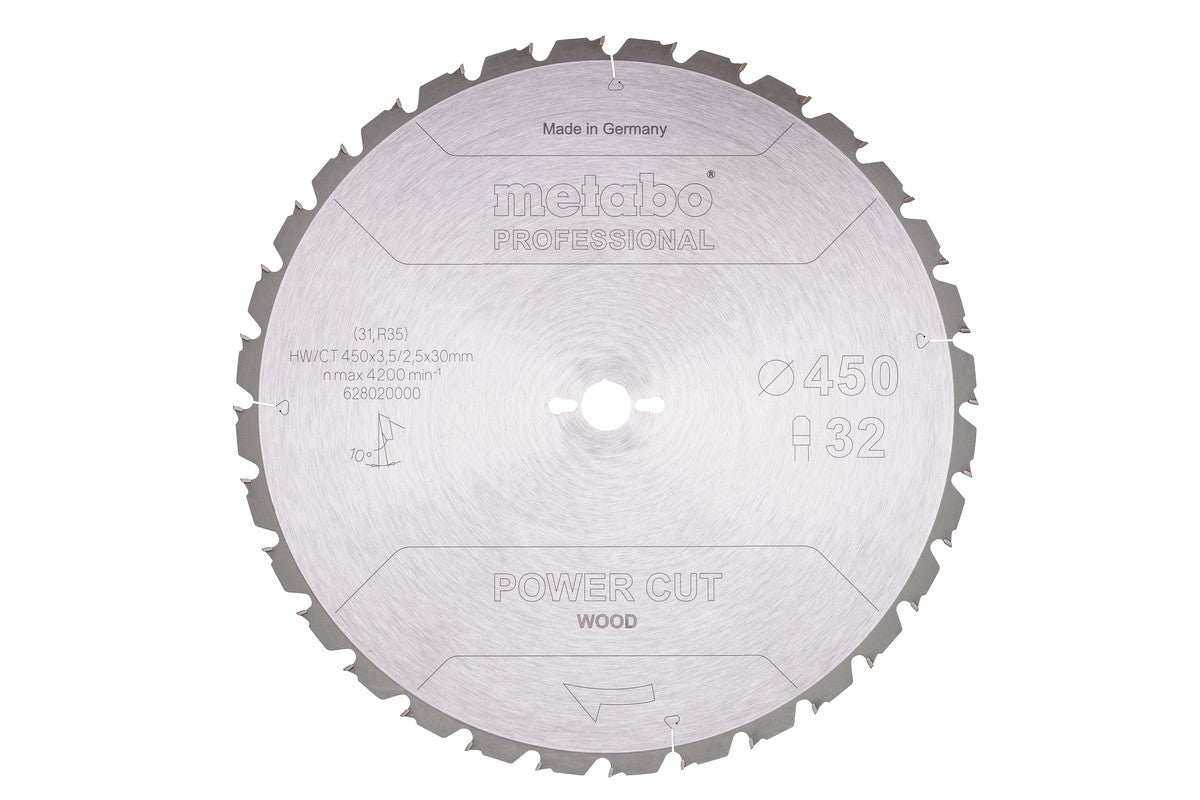 Hoja de sierra circular Metabo de metal duro al wolframio 450 x 3.8 x 30 de 66 dientes, Ref. 6280201000