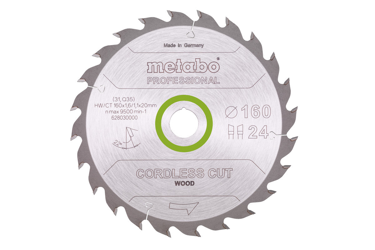 Hojas de sierra circular Metabo "cordless cut wood - professional", 160 x 2,2 x 20 / 16 mm, 24 dientes, Ref. 628030000