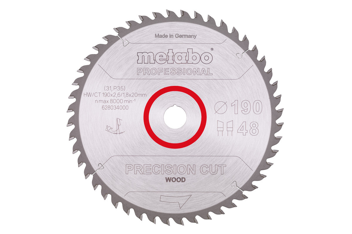 Hojas de sierra circular Metabo ø 190 x 2.6 x 20 mm, 48 dientes, Ref. 628034000