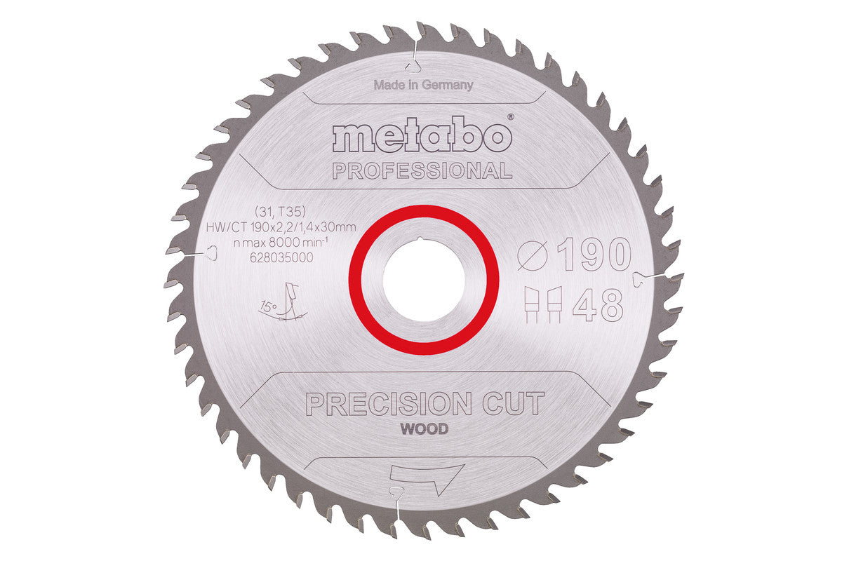 Hojas de sierra circular Metabo "precision cut wood - professional", 190 x 1,4 x 30 mm, 48 dientes, Ref. 628035000