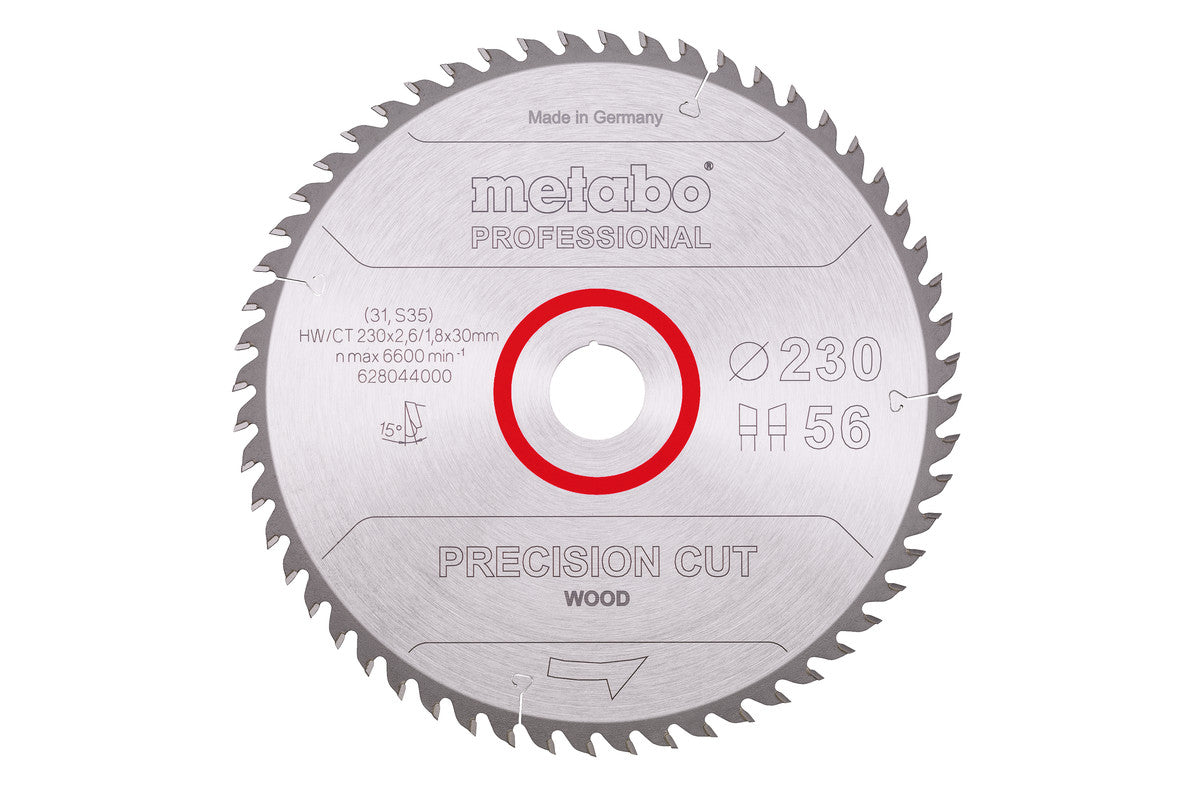 Hoja de sierra Metabo "precision cut wood - professional", 230 x 30, D56 DI 15°, Ref. 628044000