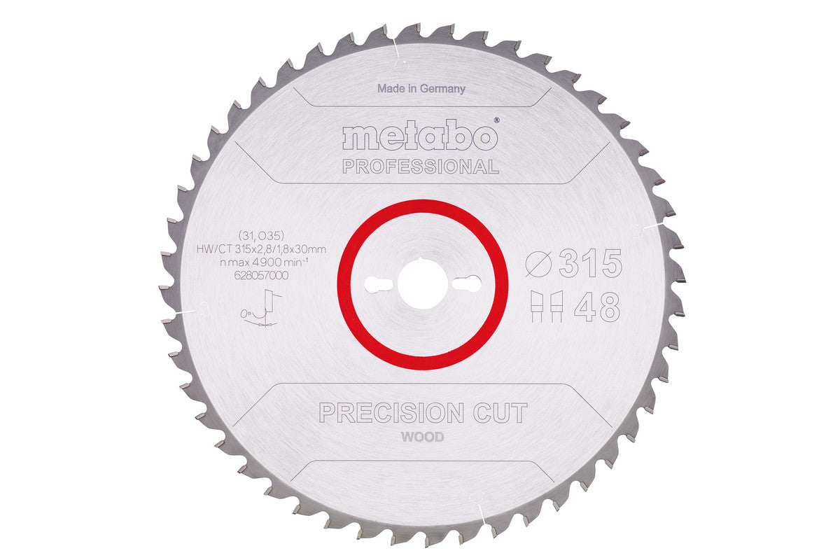 Hoja de sierra circular Metabo de metal duro "presition cut" 315 x 2.8 x 30 de 48 dientes, Ref. 628057000