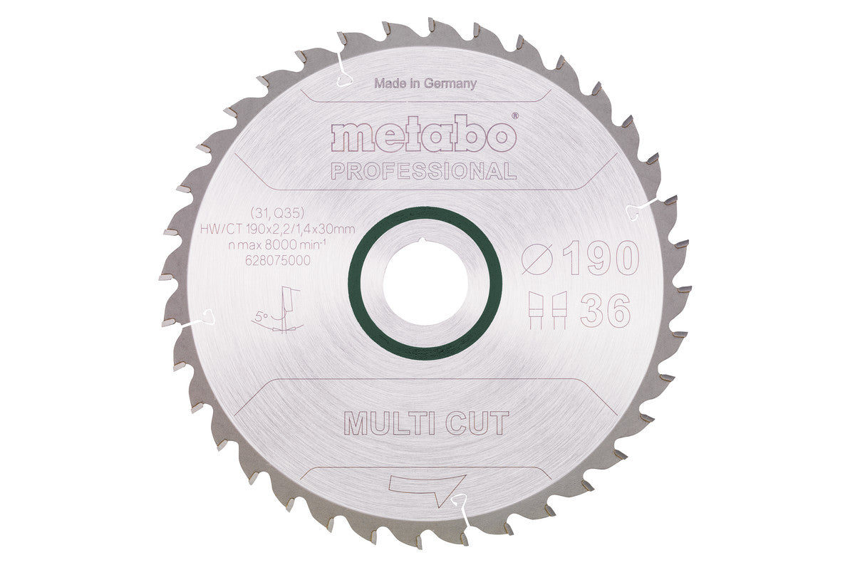 Hoja de sierra circular Metabo "multi cut" professional 190 x 2.2 x 30 mm, 36 dientes, Ref. 628075000