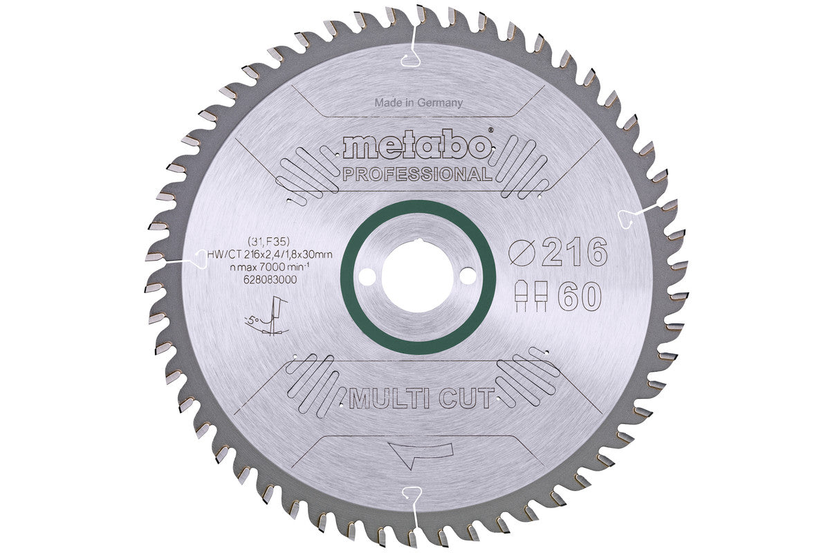 Hoja de sierra circular Metabo 216 x 2.4 x 30 de 60 dientes, Ref. 628083000