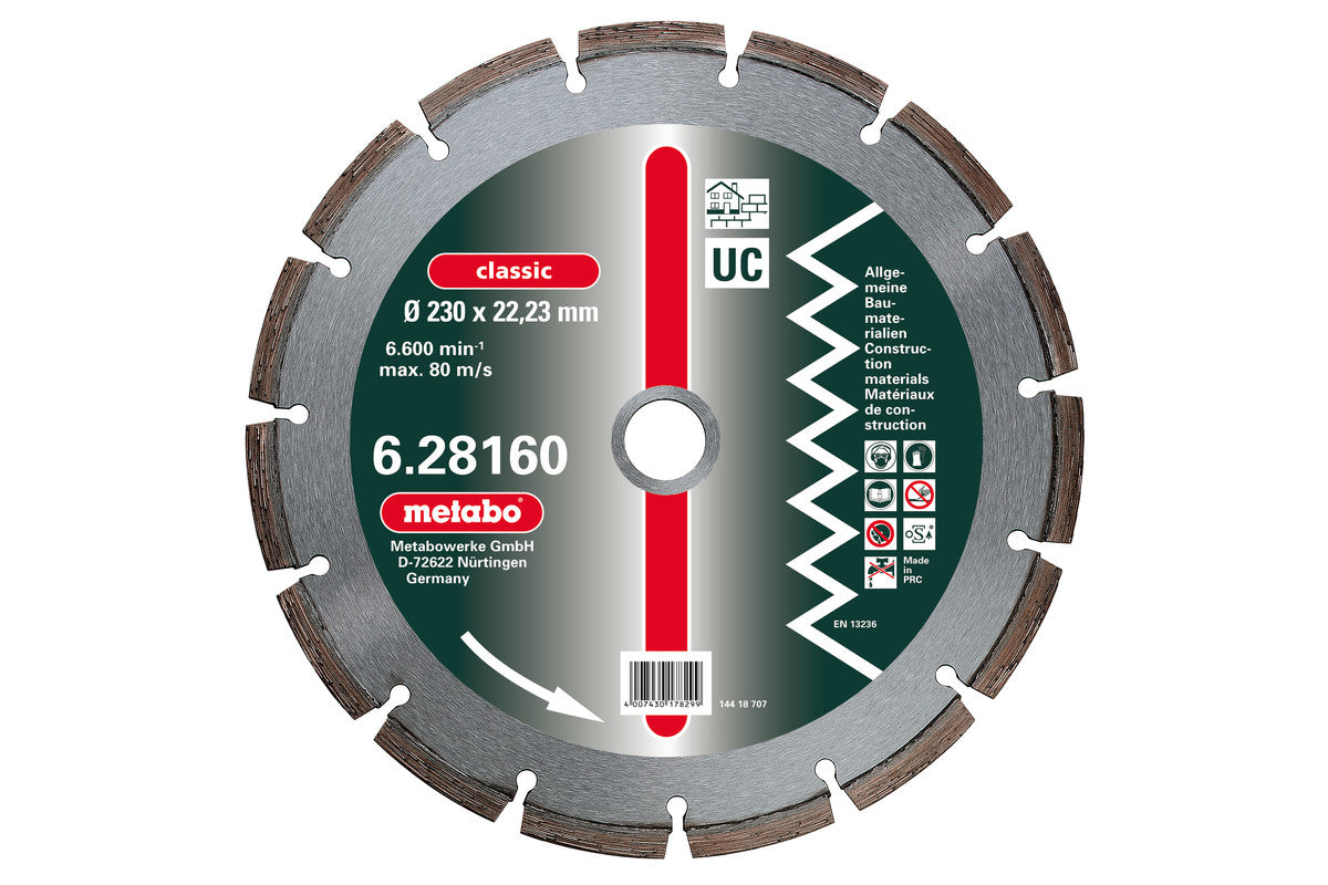 Disco de corte de diamante Universal Classic (UC) Metabo Ø 230 x 22.2 mm, Ref. 628160000