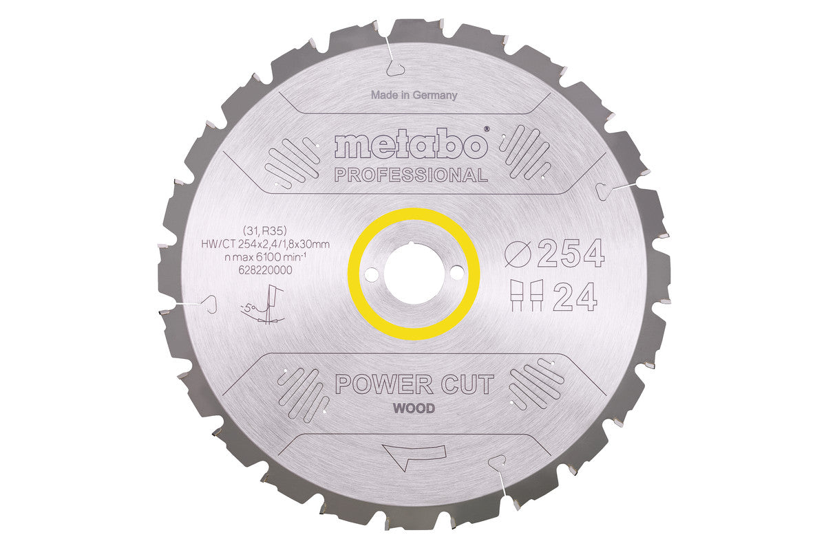 Hoja de sierra circular Metabo de metal duro al wolframio 254 x 2,4 x 30 mm, 24 dientes, Ref. 628220000