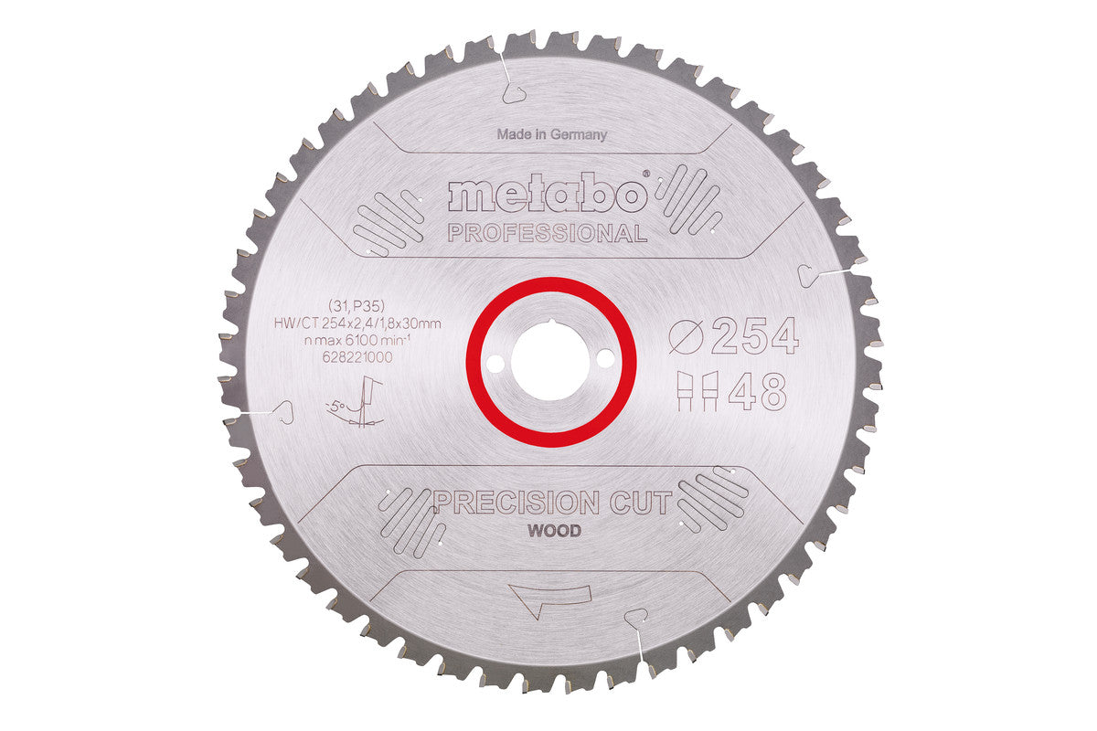 Hoja de sierra circular Metabo de metal duro al wolframio 254 x 2,4 x 30 mm, 48 dientes, Ref. 628221000