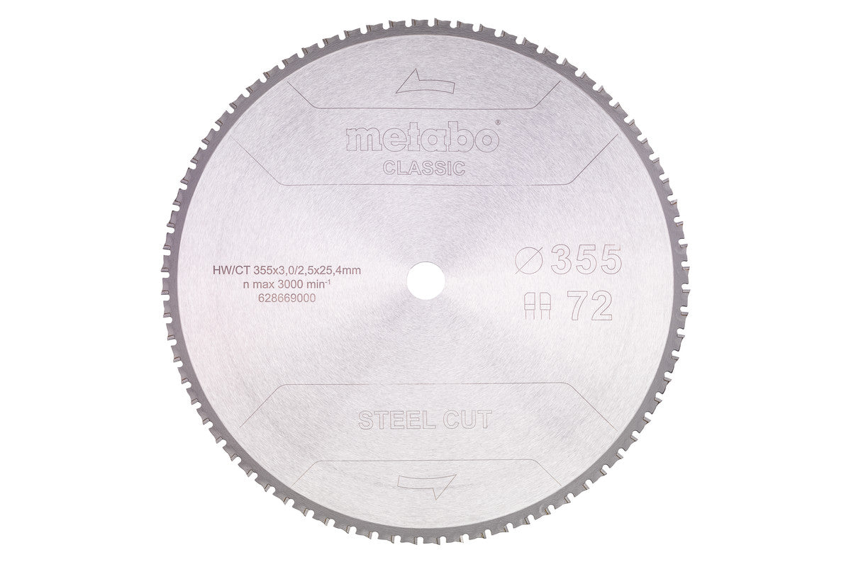 Hoja de sierra Metabo "steel cut - classic" 355 x 25.4 Z72 DPFA/DPFA 4°, Ref. 628669000