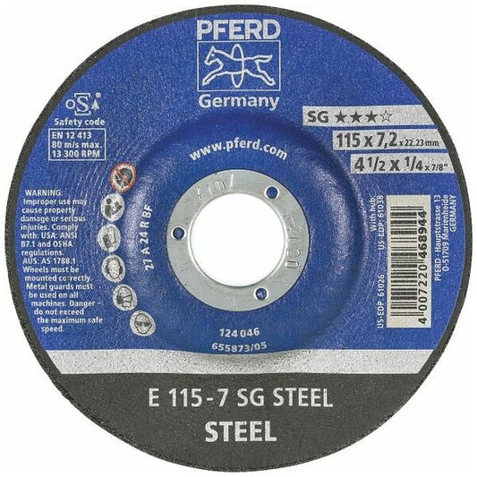 Disco de desbaste acero PFERD Linea SG-Elastic - A 24, 115 x 7,0 x 22.23mm