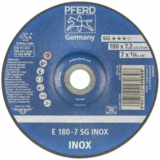 Disco de desbaste PFERD linea SG - ELASTIC alto rendimiento. E 178-7 A 30 N SG-INOX/22,23