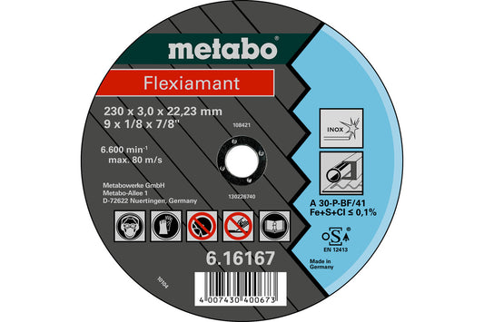 Disco de corte Metabo, Flexiamant Inox Ø 180 x 3 x 22.3 mm, Ref. 616163000 (embalaje minimo de fabrica 25 unidades)