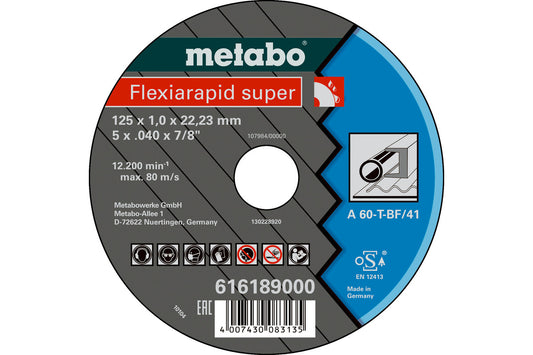 Disco de corte extra fino Metabo "Flexiamant Super" acero Ø 125 x 1,0 x 22,2 mm. , Ref. 616189000