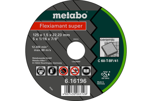 Disco de corte Metabo "Flexiamant Super" piedra Ø 125 x 1.5 x 22.2 mm, Ref. 616196000 (embalaje minimo de fabrica 25 unidades)