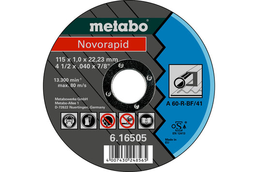 Disco de corte delgado Metabo Novorapid" Acero Ã˜ 115 x 1,0 x 22,2 mm, Ref. 616505000"