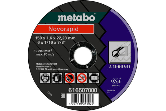 Disco de corte delgado Metabo "Novorapid" Acero Ø 150 x 1,6 x 22,2 mm, Ref. 616507000