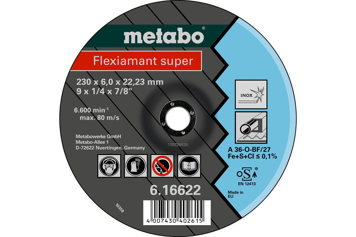 Disco de desbaste Metabo, "Flexiamant Super" Inox. A 36-0 Ø 115 x 22,2 mm, Ref. 616739000