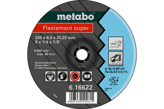 Disco de desbaste Metabo, "Flexiamant Super" Inox. A 36-0 Ø 115 x 22,2 mm, Ref. 616739000