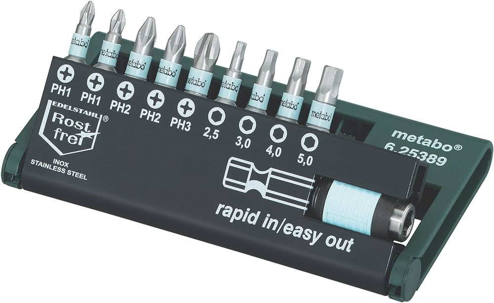 Juego de 10 piezas de puntas de atornillar Metabo "torsion", Ref. 625390000