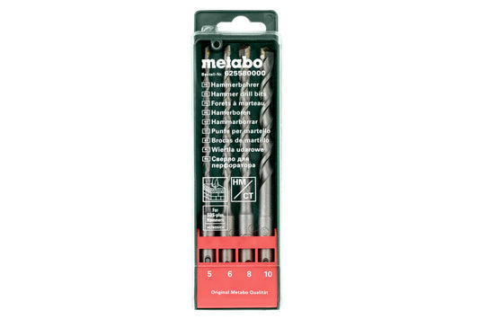 Estuche plastico de 4 brocas SDS-Plus Metabo compuesto por barrenas Ø 5, 6, 8 y 10 mm, Ref. 625580000