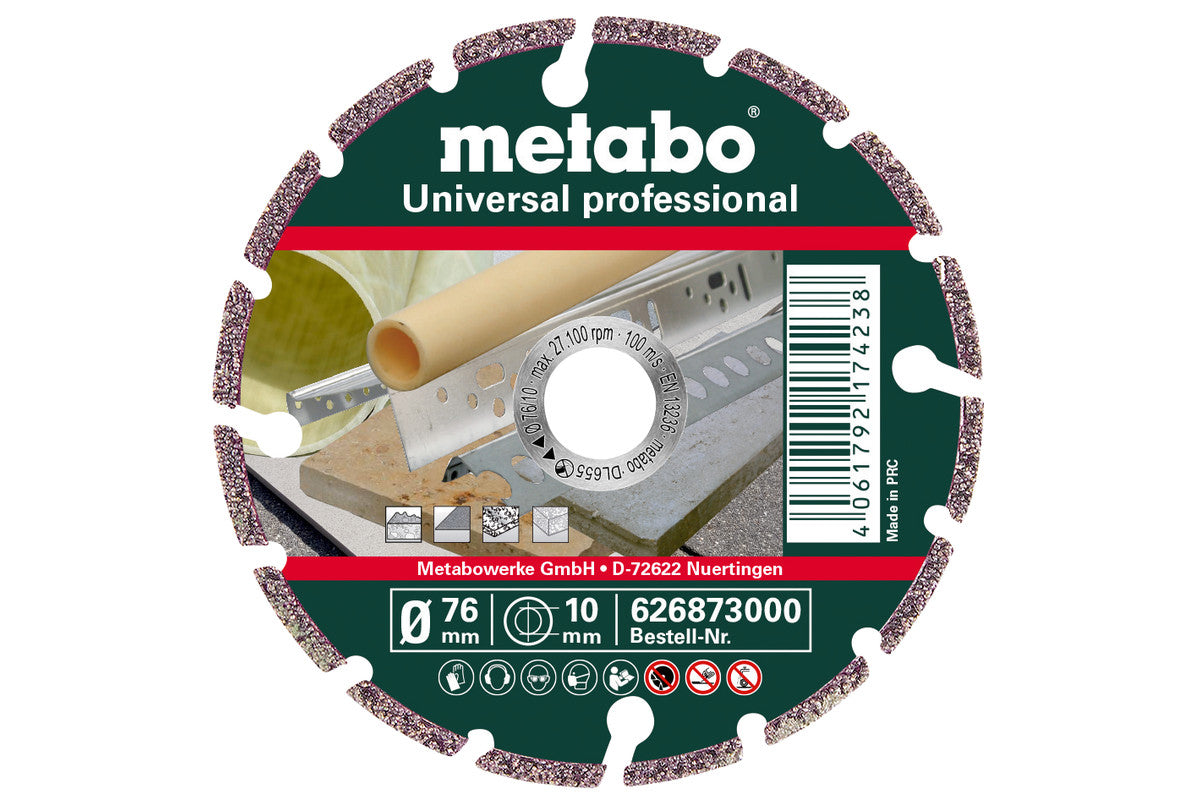 Disco de corte de diamante Metabo 76 x 10.0 mm, "UP", Universal "professional", Ref. 626873000