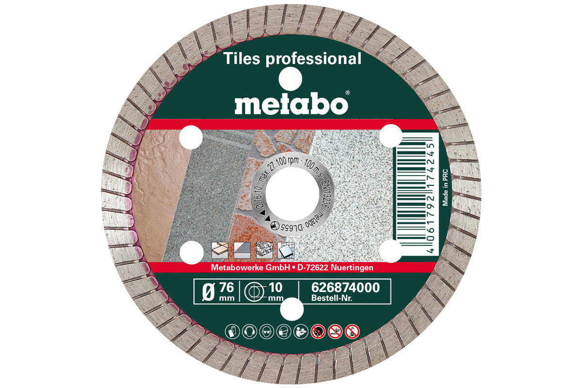 Disco de corte de diamante Metabo 76 x 10.0mm, "TP", azulejos "professional", Ref. 626874000