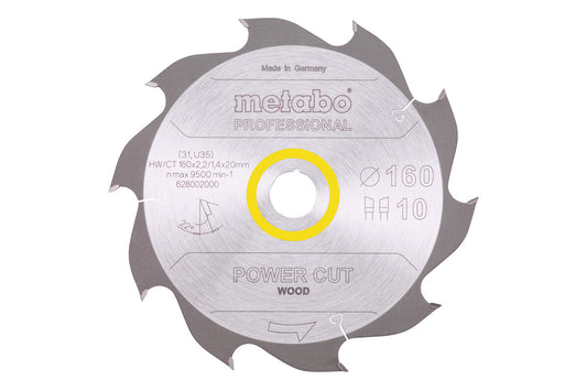 Hoja de sierra circular Metabo "power cut wood" 160 x 2,2 x 20 mm, 10 dientes, Ref. 628002000