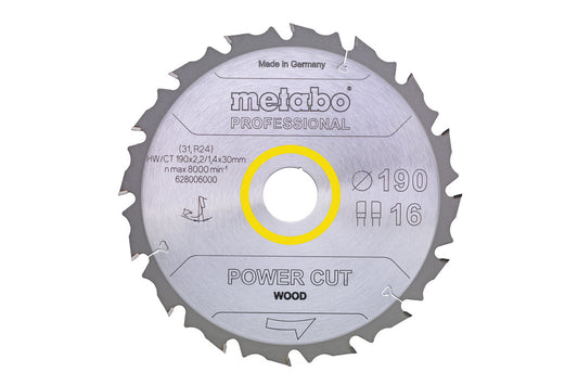 Hojas de sierra circular Metabo 190 x 1,4 x 30 mm, 16 dientes, Ref. 628006000