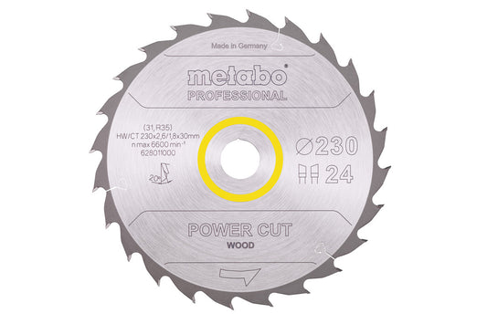 Hoja de sierra Metabo "power cut wood" professional 230 x 2.6 x 30 mm, 24 dientes, Ref. 628011000