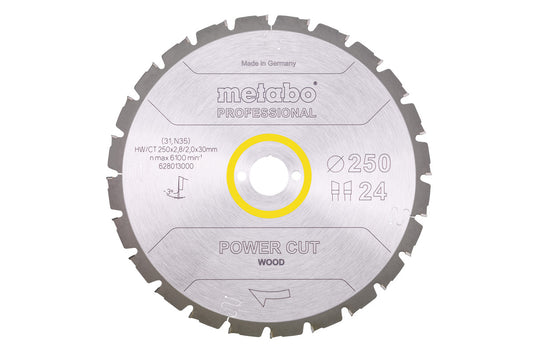 Hoja de sierra circular Metabo "power cut wood" 250 x 2.8 x 30 de 24 dientes, Ref. 628013000