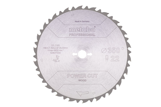 Hoja de sierra circular Metabo "power cut wood" professional 350 x 2.8 x 30 de 22 dientes, Ref. 628017000
