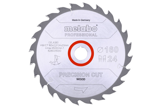 Hojas de sierra circular Metabo "precision cut wood" 160 x 2,2 x 20 mm, 24 dientes, Ref. 628031000