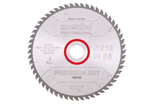 Hoja de sierra Metabo 210 x 1.8 x 30mm, 56 dientes, Ref. 628040000