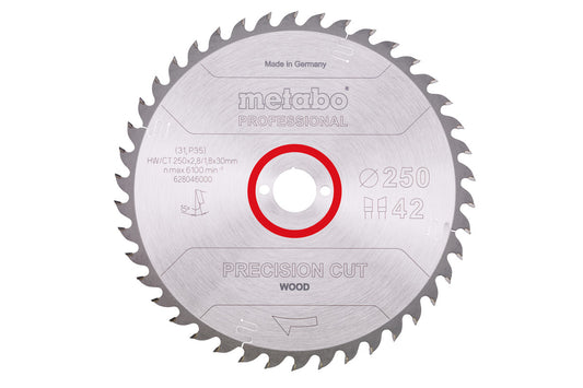 Hoja de sierra circular Metabo 250 x 2.8 x 30 de 42 dientes, Ref. 628046000