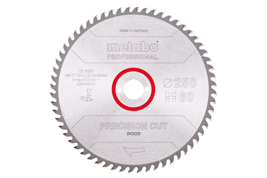 Hoja de sierra circular Metabo 250 x 2.8 x 30 de 60 dientes, Ref. 628049000