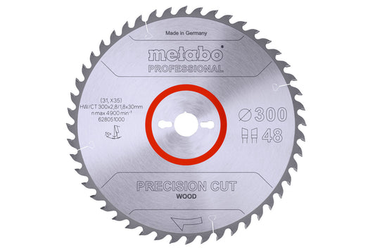 Hoja de sierra circular Metabo de metal duro al wolframio 300 x 2.8 x 30 de 48 dientes, Ref. 628051000
