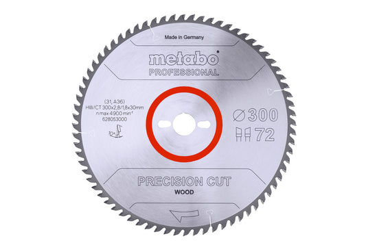 Hoja de sierra circular Metabo "precision cut wood - professional", 300 x 2.8 x 30 mm de72 dientes, Ref. 628053000