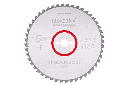 Hoja de sierra circular Metabo de metal duro "presition cut" 315 x 2.8 x 30 de 48 dientes, Ref. 628057000
