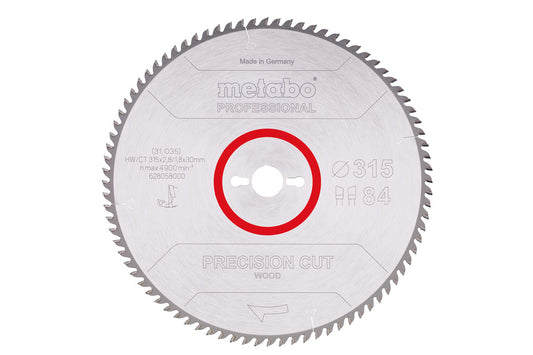 Hoja de sierra circular Metabo de metal duro "presition cut" 315 x 2.8 x 30 de 84 dientes, Ref. 628058000