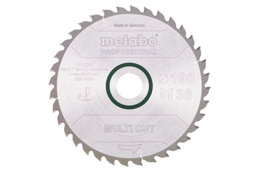 Hoja de sierra circular Metabo "multi cut" professional 190 x 2.2 x 30 mm, 36 dientes, Ref. 628075000