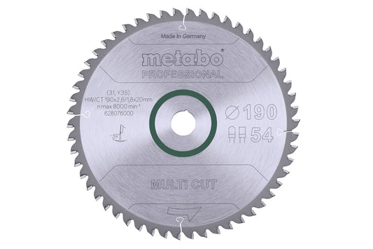 Hoja de sierra circular Metabo "multi cut - professional" 190 x 1.8 x 20 mm, 54 dientes, Ref. 628076000