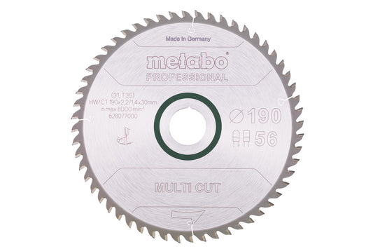 Hoja de sierra circular Metabo "multi cut - professional", 190 x 2.2 x 30 mm, 56 dientes, Ref. 628077000