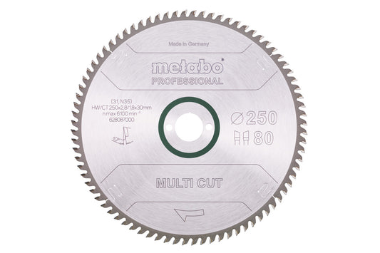 Hoja de sierra circular Metabo "multi cut" professional 250 x 2.8 x 30 de 80 dientes, Ref. 628087000