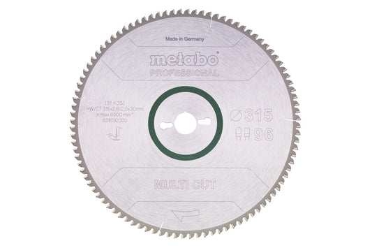 Hoja de sierra circular Metabo "multi cut" 315 x 2.8 x 30 de 96 dientes, Ref. 628092000